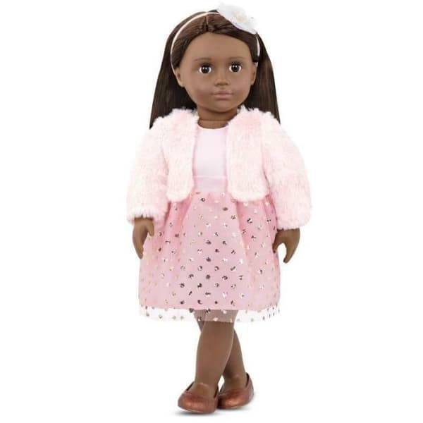 Our Generation docka - Riya - 46 cm - Mönstrad rosa klänning - Chic outfit - Matchande accessoarer