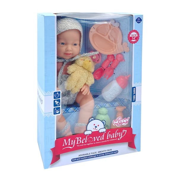 WOOPIE ROYAL Babydocka 36 cm i Kläder med Matningstillbehör för Nallebjörnar