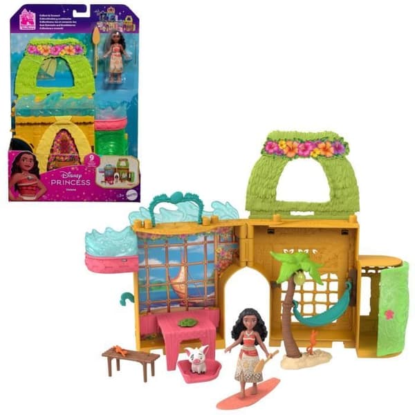 Disney Vaiana Stapelbara Historier Dockhusset med en liten Vaiana-docka, 1 djurvän och 9 tillbehör - MATTEL