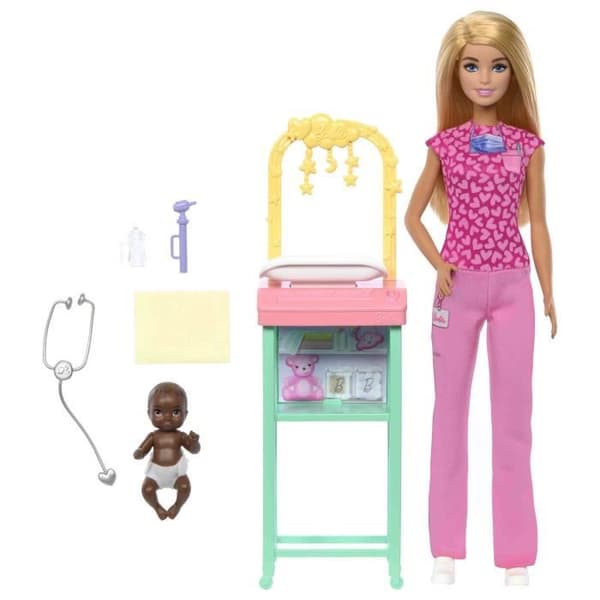 Barbie-Coffret Barbie Pédiatre-Docka Blond Och Docka Bebis - 3 år+- JCR72