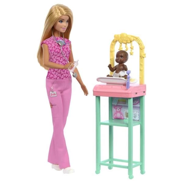 Barbie-Coffret Barbie Pédiatre-Docka Blond Och Docka Bebis - 3 år+- JCR72