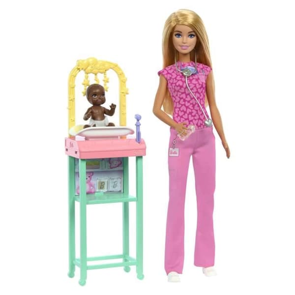 Barbie-Coffret Barbie Pédiatre-Docka Blond Och Docka Bebis - 3 år+- JCR72