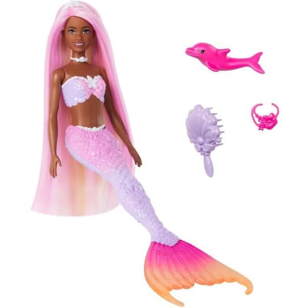 Puppa Sjöjungfru - Barbie - aBrooklyna - Rosa Hår - Färgväxande Effekt - Inkluderade Tillbehör