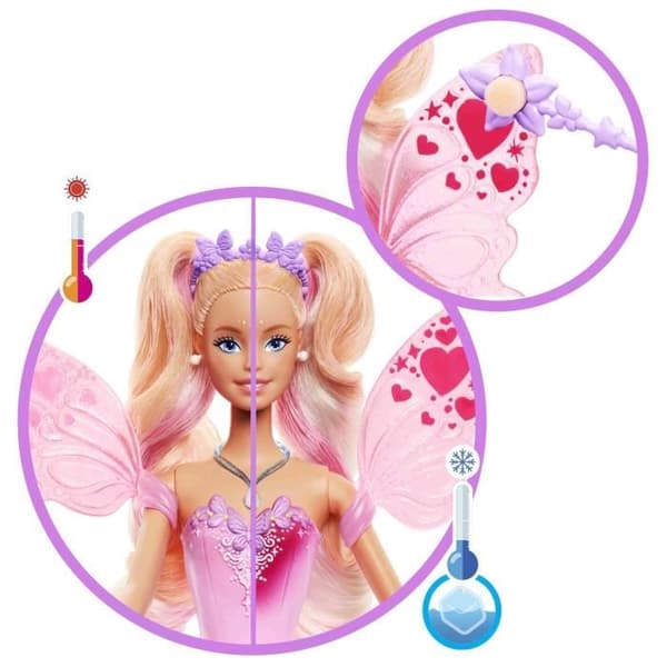 Barbie-flicka med vingar och kläder med färgförändring