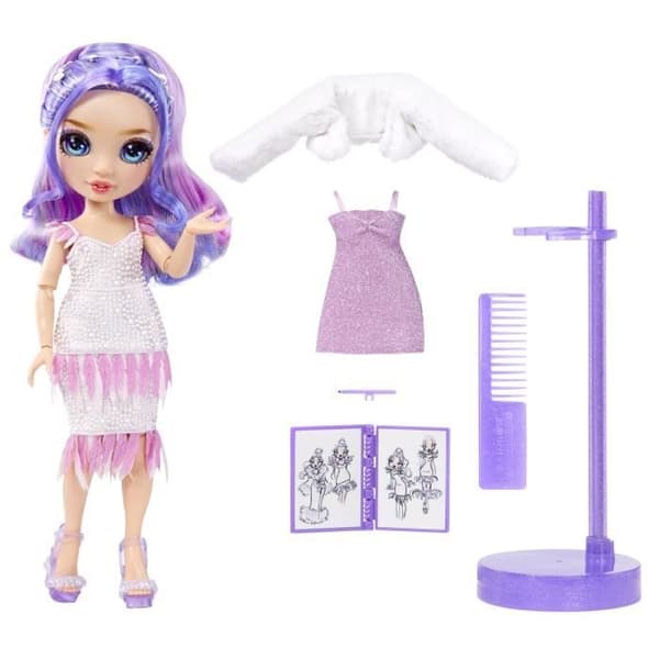 Rainbow High Tentpole PR-temadocka - LILA - 1 galaklänning och 1 ledig outfit + accessoarer och skissbok
