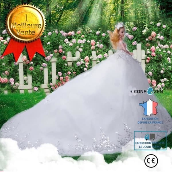 C® Doll-50cm Joint Long Tail 3D Real Eye Docka Bröllopstjej Princess Toy Julklapp-Vit