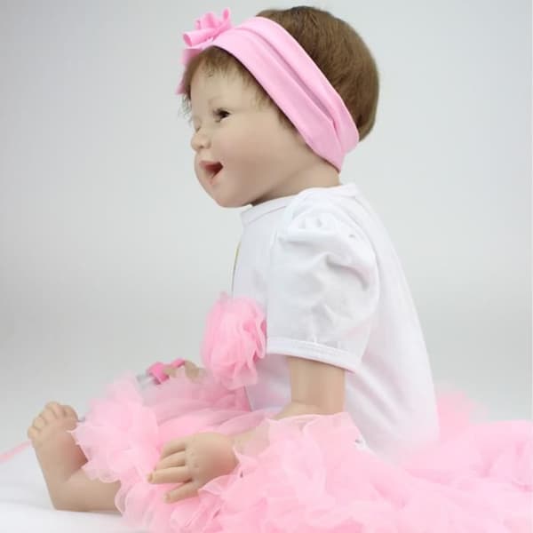 TD® Toddler Girl Doll Tutu Pannband Rosa och Vit Leende 22 tum Vinyl Silikon Realistisk nappflaska leksak