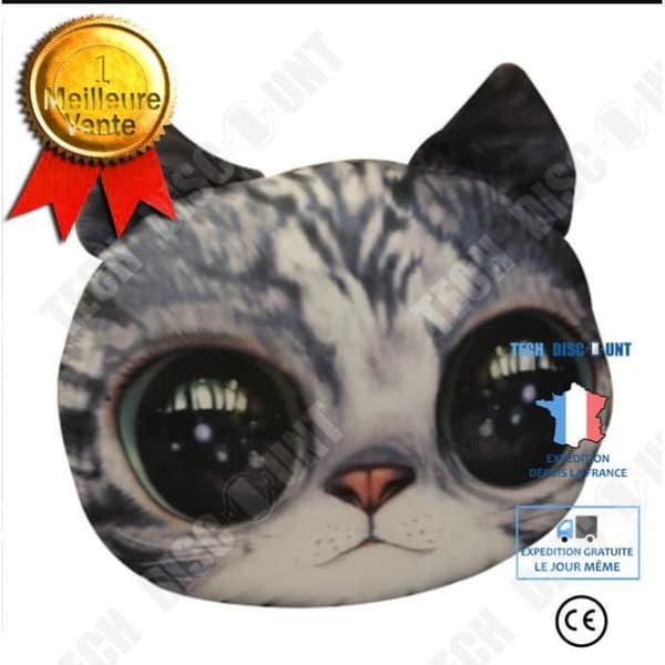 TD® Rolig 3D Cat Print Kudde Kreativ Söt Plysch Doll Present Hem Mjuk kattmatta Färg: Grå Kattunge