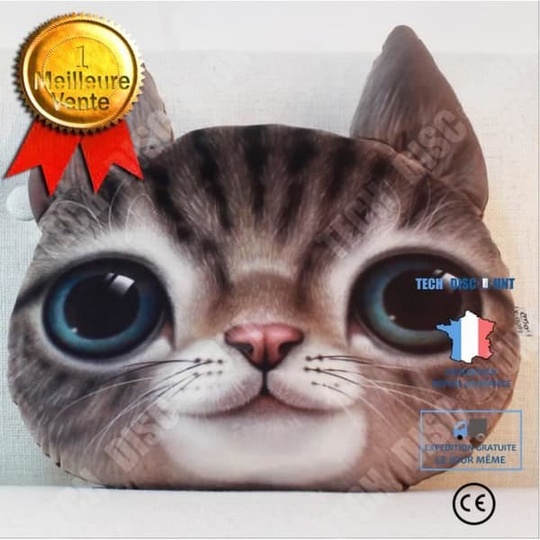 TD® Rolig 3D Cat Print Kudde Kreativ Söt Plysch Doll Present Hem Härlig kattmatta. Färg brun