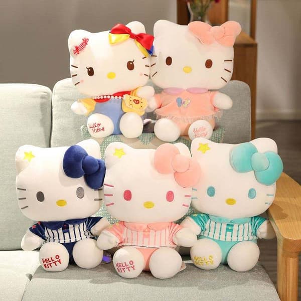 Sød Hello Kitty tøjdyr kat – plys legetøj og udstoppet dukke - rødt slips