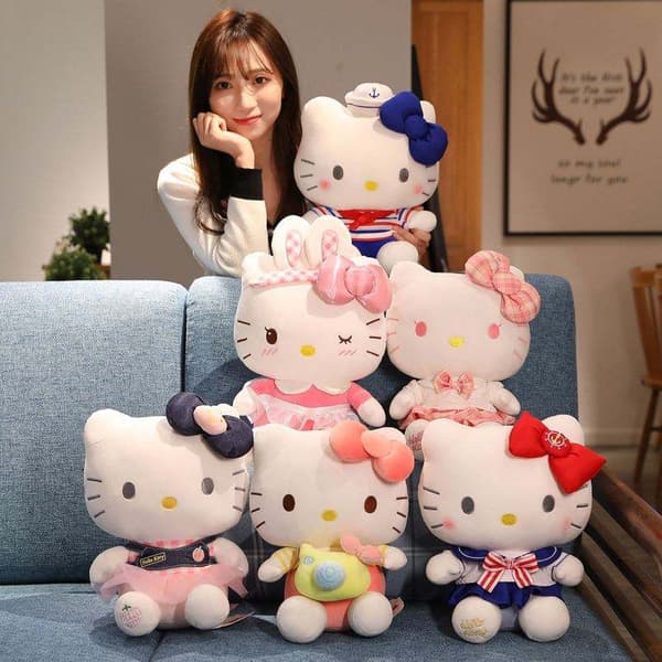 Söt Hello Kitty Gosedjurskatt – Plyschleksak & Mjukisdocka - Rosa Fjäril