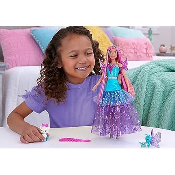 Poppy Barbie - BARBIE - Malibu En Touch av Magi - Långt hår 18 cm - Fantasiryn - Djur ingår