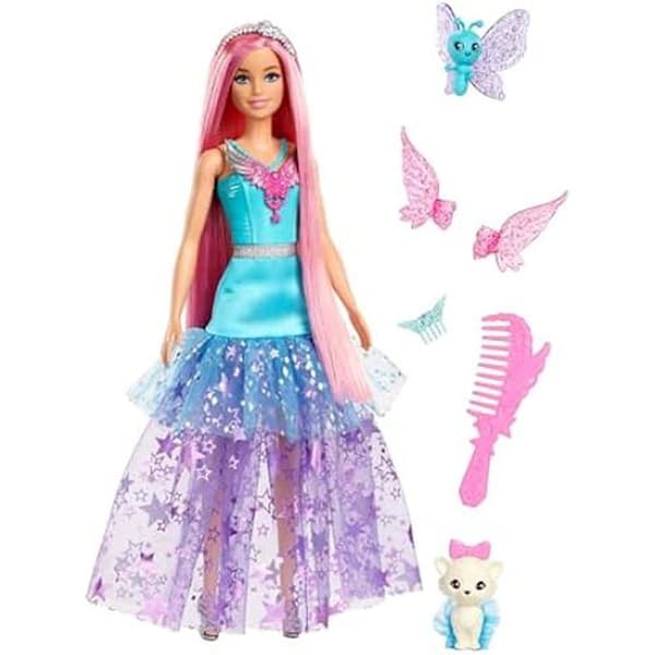 Poppy Barbie - BARBIE - Malibu En Touch av Magi - Långt hår 18 cm - Fantasiryn - Djur ingår