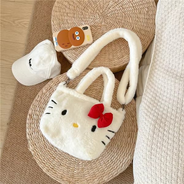 Söta Plyschväskor med Tecknad Design – Axelremsväskor för Kvinnor - Hello Kitty