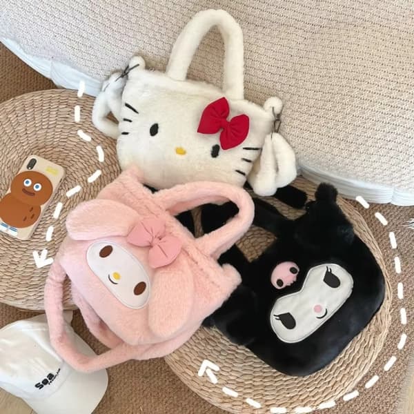 Söta Plyschväskor med Tecknad Design – Axelremsväskor för Kvinnor - Hello Kitty