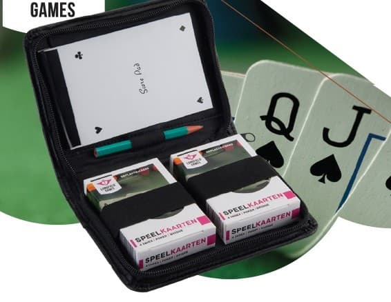 Set of 2 decks of cards in case with notebook and pencil