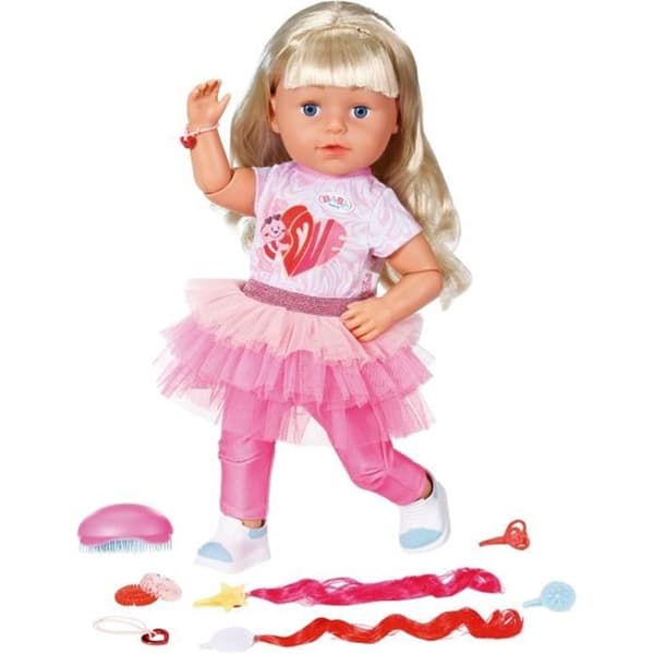 Baby born Sister Play &amp; Style 43cm docka - Zapf Creation - Flexibla leder - Håraccessoarer