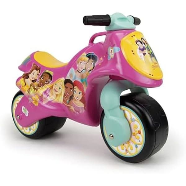 INJUSA - Neox Disney Princess Ride-On Motorcykel, Barn +18 månader, Permanent dekoration, Stora plasthjul, Handtag