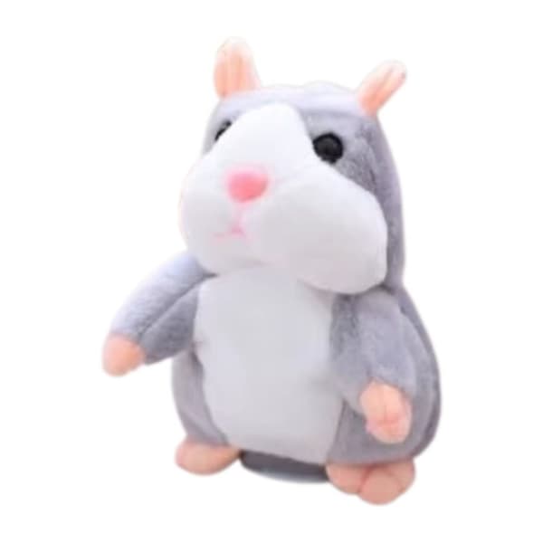 Elektrisk Gående och Pratande Hamster med Inspelning - Grå 18 cm