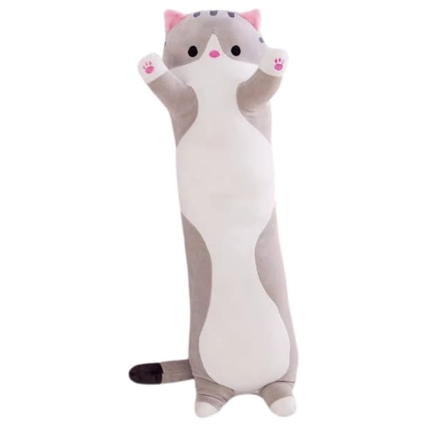 Lång Mjuk Kattkudde Kramvänligt Gosedjur - Grå 90 cm
