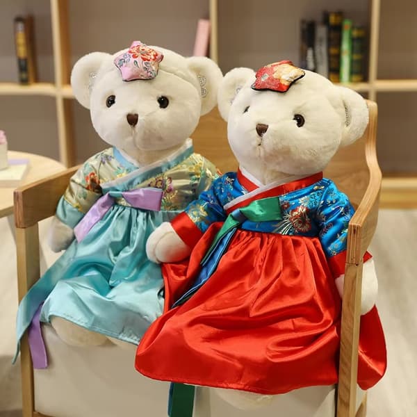 Söpö Hanbok-Princess Karhu Pehmolelu - Punakultainen mekko 60 cm