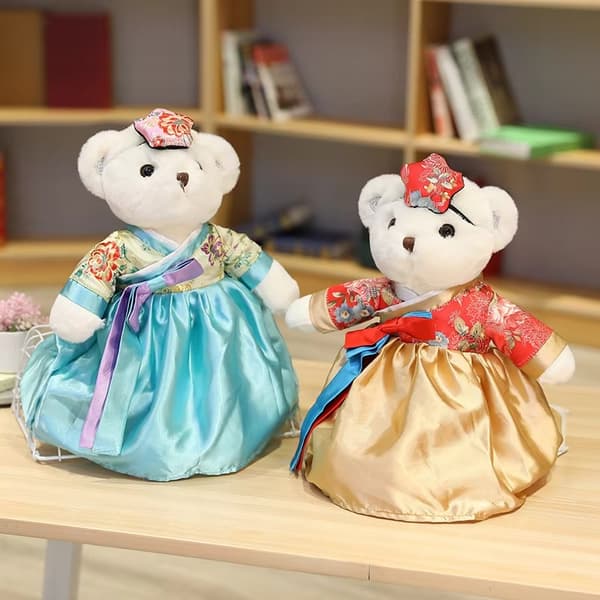 Söpö Hanbok-Princess Karhu Pehmolelu - Punakultainen mekko 60 cm