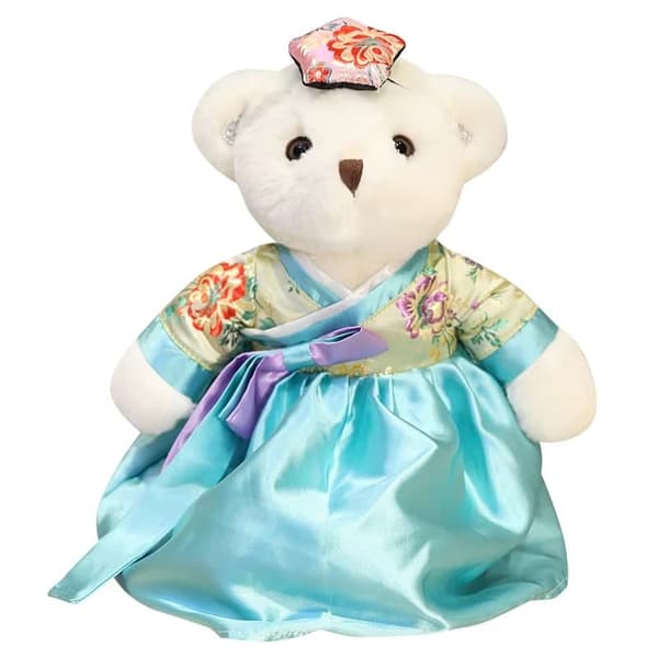 Söt Hanbok-Prinsessbjörn Gosedjur i Plysch - Ljusblå Klänning 90 cm