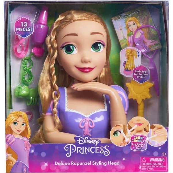 Stylinghuvud - DISNEY - Rapunzel Deluxe - 12 tillbehör - Falsk flaska med lack - Hårstylingguide