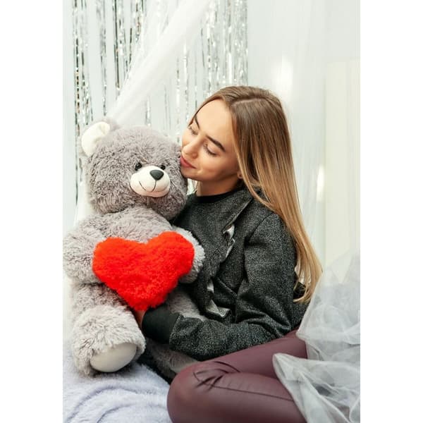 Nallebjörn GO GIFT FRANK 50 GR Grå Plysch Hjärta 50 cm