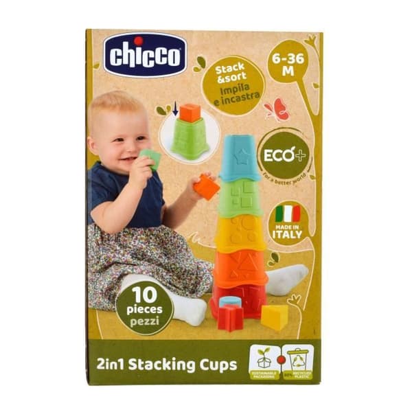 Tidig inlärningsleksak - CHICCO - 2 i 1 ECO staplingskub - Blandad - Röd - 6 månader till 3 år
