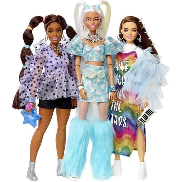 Docka set - Mattel - Barbie Extra - 5 dockor - 70 tillbehör - 5 husdjur