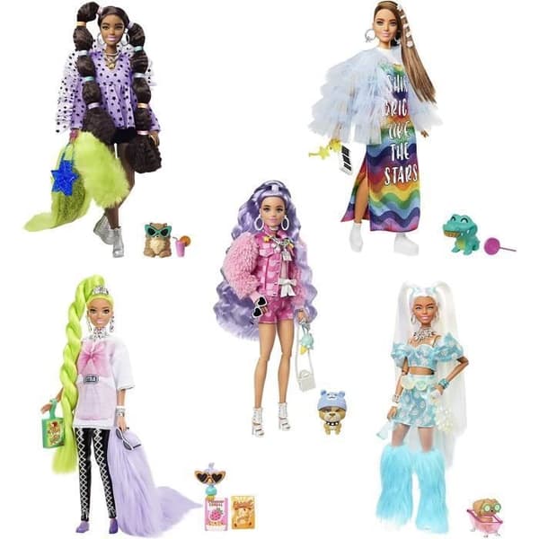 Docka set - Mattel - Barbie Extra - 5 dockor - 70 tillbehör - 5 husdjur