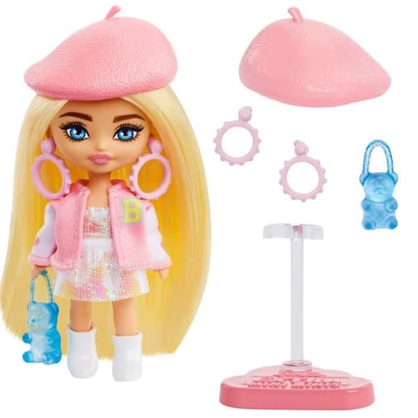 Barbie Extra Mini Mini Doll - MATTEL - HLN48 - 8,5 cm - Sparkling Pink - Diverse tillbehör