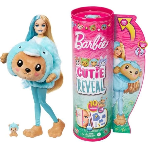 Docka med Barbie-Cutie Reveal-kostymtema, Delfinbjörn HRK25