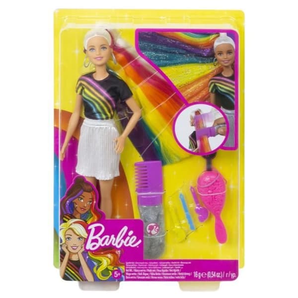 BARBIE Frisyr Set - Blont glitter regnbåghår - Tillbehör ingår