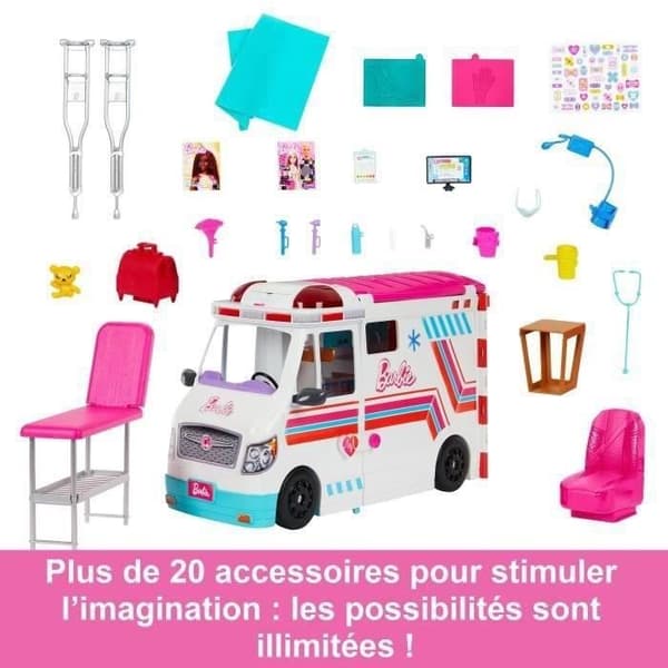 Barbie®-Medical Vehicle-Ambulans och klinikset och tillbehör HKT79