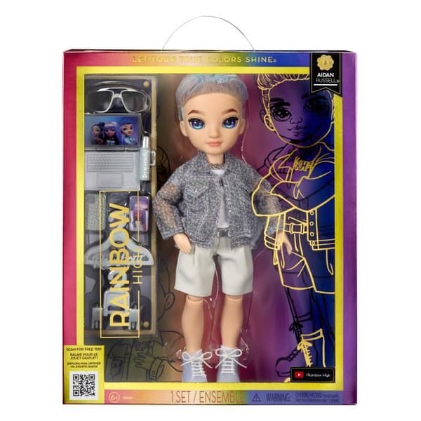 Rainbow High S23 Fashion Doll - 27 cm Aiden Russell docka (ametist) - 1 outfit, 1 par skor och accessoarer