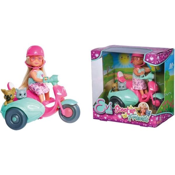 Smoby Evi Love Scooter and Friends docka - flerfärgad - 16x16x11 cm
