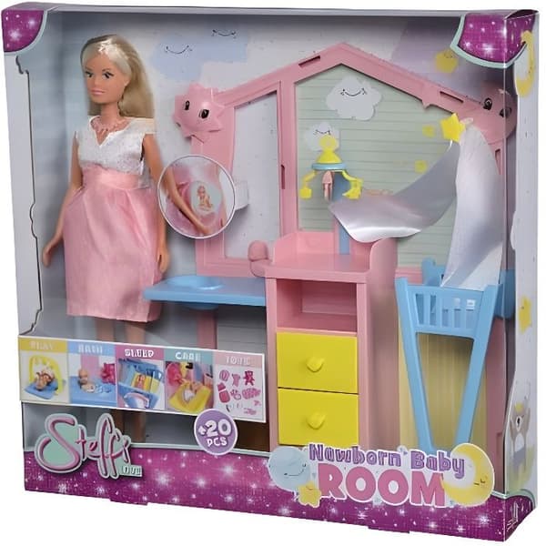 Docka - Simba - Steffi Love Newborn Baby Room - Gravid docka - Baby säng - Skötbord