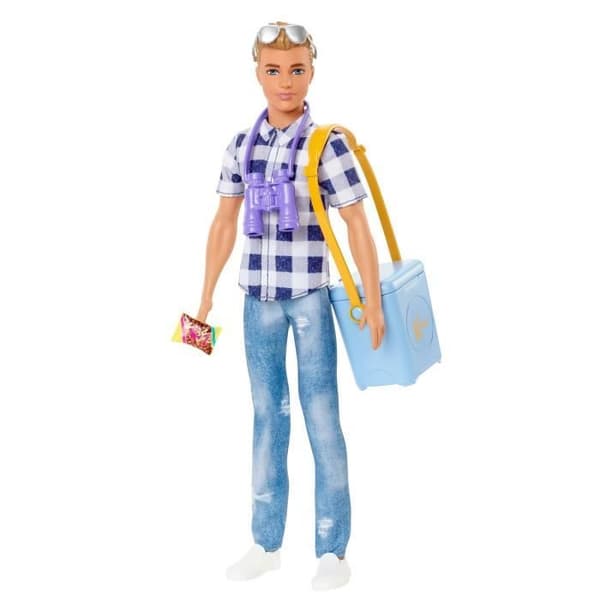 Barbie Ken Campingdocka - 3 år och uppåt - Rutig skjorta, jeans, ett par tennisskor - 6 tillbehör ingår