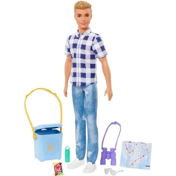 Barbie Ken Campingdocka - 3 år och uppåt - Rutig skjorta, jeans, ett par tennisskor - 6 tillbehör ingår