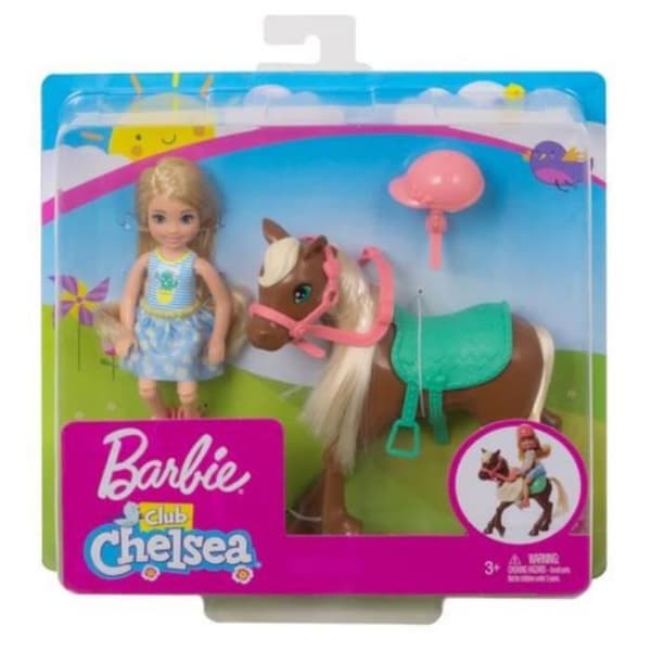 Barbie tonårsdocka Chelsea & Pony 15 cm brun/blå 4-delad