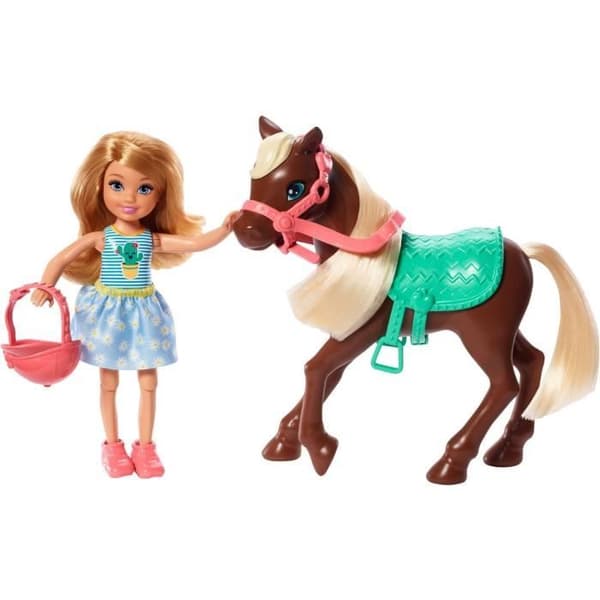 Barbie tonårsdocka Chelsea & Pony 15 cm brun/blå 4-delad