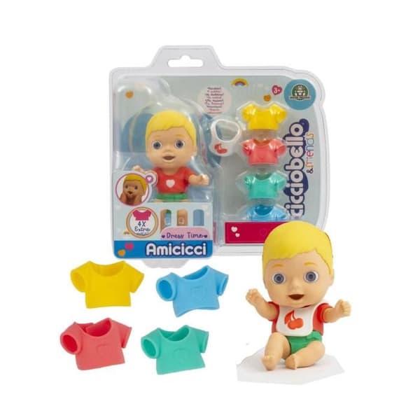 Cicciobello Amicicci Dress Time, med 4 färgglada kläder och haklapp, för flickor från 3 år, flerfärgad, CC016000; Giochi