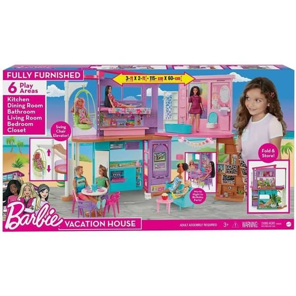 Barbie Malibu Hus - MATTEL - HCD50 - Över 30 delar - 2 våningar - För barn 4 till 10 år