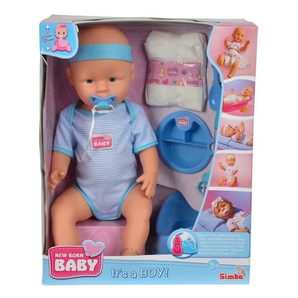 NEW BORN BABY Blue Baby Doll 43cm - Drinks and Pees - SILVERTORN