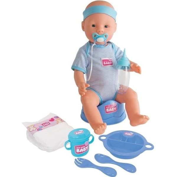 NEW BORN BABY Blue Baby Doll 43cm - Drinks and Pees - SILVERTORN
