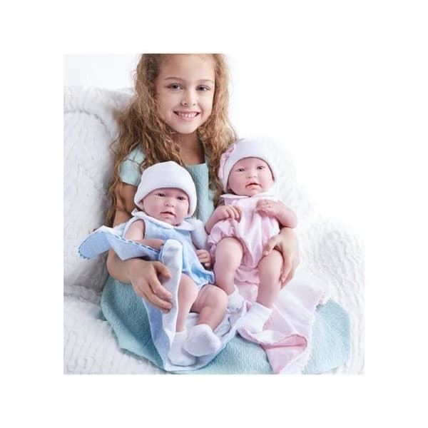La Newborn Vinyldocka med rosa outfit och filt - riktig tjej