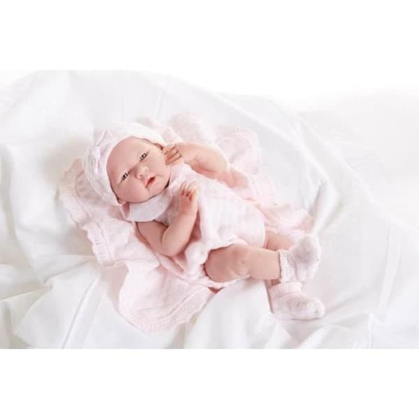 Berenguer La Newborn Doll - Modell 18053 - Rosa stickad outfit - Matchande filt