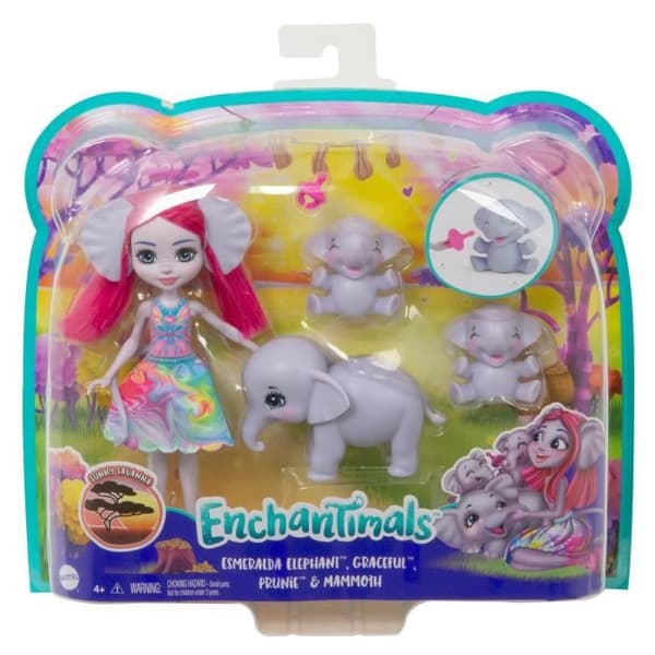 Enchantimals - Esmeralda Elephant & Elephants - Mini-docka - Grå - Från 4 år